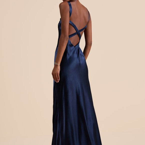 Lulus Perfectly Classy Navy Satin Strappy Maxi Dress Blue - Size S - Picture 1 of 1